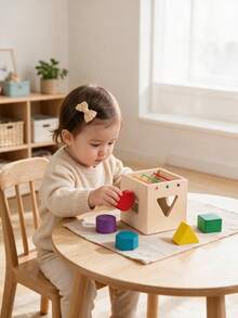 Log Multi-Faceted Shape Matching Puzzle Box, Geometric Shape Recognition Building Block Box, Infant Color And Shape Classification Montessori Early Education Educational Toy - Multicolor - View 4