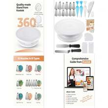 PCs Cake Decorating Kit, Baking Supplies Tools - Includes Cake Stand Turntable, 12 Icing Piping Tips Set, 2 Frosting Spatulas, 3 Scrapers, 50+2 Piping Bags, Coupler, Video Tutorial, Booklet - White - View 1
