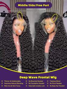 NARNI 32 34 Inch 13x6 HD Deep Wave Lace Front Wigs Human Hair 250% Density Wet And Wavy Human Hair Wig Brazilian Virgin Curly Human Hair Wig For Women Glueless Lace Frontal Wigs With Baby Hair Pre Plucked Hairline Natural Color - Natural Black - 查看 4