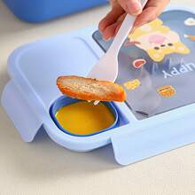 1450ml Cartoon Animal 3-Compartment Bento Box, Leak-Proof Food Container With Sauce Cup And Utensils, Microwave , Portable Lunch Box For Kids And Students For School And Outdoor Picnic, Multiple Cute Patterns Available - Multicolor - View 3