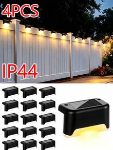 4pcs Outdoor Solar Deck Step Lights, Warm White IP44 Waterproof Solar Fence Lighting, Wireless Stick-On Ambient Solar Lights For Garden Stair Balcony Pool Holiday Decorations - IP44 Step Lights - View 1