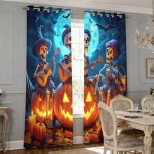 2 pièces Rideaux en tissu mat imprimé Halloween double face, occultation élevée, convient pour le salon, la chambre à coucher, la décoration de la maison, poche à tringle, 2 ensembles de rideaux, décoration de la pièce - Multicolore - Voir 6