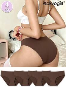 AOKVOGIRL 4件組美拉德色純棉高彈舒適透氣女款無縫極簡三角內褲 - 彩色 - 查看 1