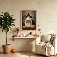 1/6pcs Vintage Ghost Halloween Gallery Wall Decor Set, Whimsical Autumn Halloween Decorations, Kids Room Wall Art Prints, Home Wall Decor Art - Multicolor - View 9
