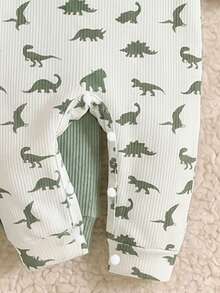 2pcs/Set Baby Boy Autumn Rompers, Green + Beige Dinosaur Print Long Sleeve Long Pants Bodysuit, Newborn Simple Fun Cute Baby Clothes, Suitable For Outdoor, Casual, Gathering, Party, Holiday Gift - Multicolor - View 7