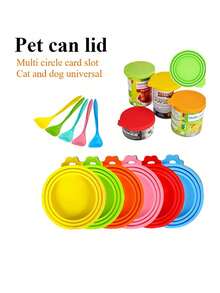 1SET /2SET Pet Can Lids Three-In-One Food Sealing Lids Universal Spoon Set Food Preservation Silicone Lids Pet Cat Dog Food Silicone Can Lids Food Spoon Set Suitable For Various Pets - Multicolor - View 6