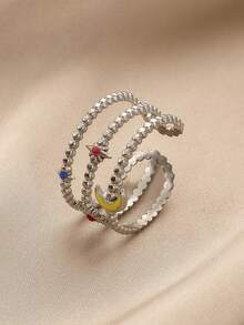 RAYQUEEN 1pc Stainless Steel Fashion Versatile Star & Moon Open Ring For Women, Suitable For Daily Wear - open ring - View 4