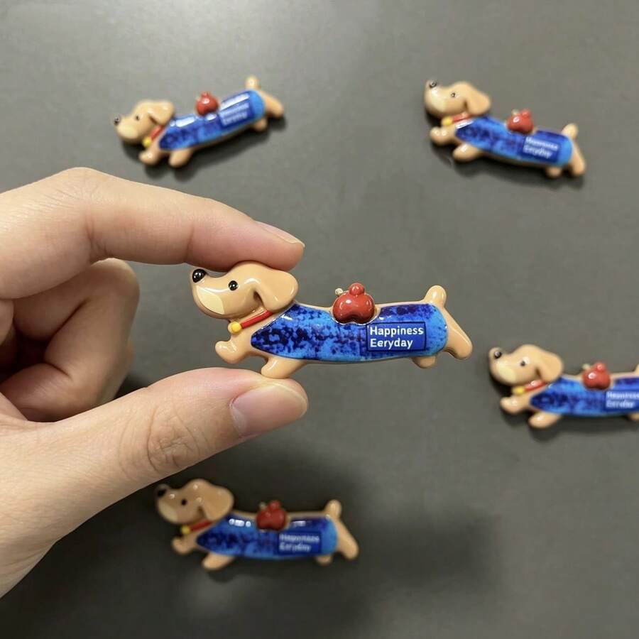 5/10/15 Pcs Cute Sausage Dog Refrigerator Sticker, Cartoon Animal Resin Refrigerator Magnet, Storage Cabinet Decoration, Kitchen And Home Decoration, Birthday And Festival Gift Selection