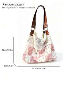 Nicekee Sweet Retro Artistic Style Atmosphere, Personalized Floral Tote Bag, Lace Patchwork Design, Fashionable And Versatile Texture Shoulder Bag - Multicolor - View 3