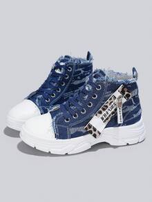 Flipark 1 Pair Versatile High-Top Casual Sneakers, Fashionable And Comfortable Athletic Shoes For Outdoor Sports - Blue - View 2
