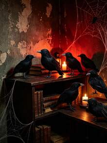 1/3/12pcs Artificial Feather Black Crow Decor, Realistic Simulation Raven Bird Ornament, Halloween Scary Party Prop For Home Garden Scene Decoration - Multiple Colors and Styles - View 5