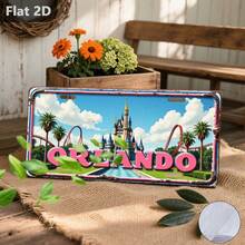1pc, For Decorative Use Only, Outdoor Sign And Wall Decor, Orlando Park, Castle, USA, Home Decor, License Plate Style, Vacation City Sign, Great Gift For Friends And Family, Suitable For Cafe, Garage, Garden (Random Style) - A - View 5