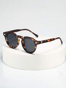1pc Unisex Retro Round Small Frame Minimalist Fashion Glasses, Suitable For Travel, Holidays, Beach And Daily Wear - Tortoise Shell Frame Gray Tablet - View 2
