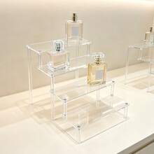 1pc Clear PS Makeup Organizer, Step Cosmetic & Perfume Display Stand, Space-Saving Vanity Storage Rack For Skincare, Lipsticks, And Nail Polish, High-Transparency Desktop Holder For Dresser And Bedroom, Sturdy Design, Modern Minimalist Style. - Clear - View 2