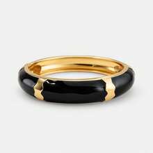 ORNAPEADIA 1pc Women's Gold-Plated Black Enamel Open Bangle Bracelet, Versatile Summer Beach Accessory, Suitable For Daily Wear/Gift - SZ60895-3 - View 8
