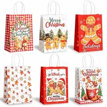 36/72/108PCS,Gingerbread For & Paper Party Favor Bags With Sturdy Handle,Includes Christmas Stickers,Multicolor Christmas Xmas Treat Bags Suitable For Holiday Decorations, Gift Packaging & Treat Bags - Multicolor - View 7