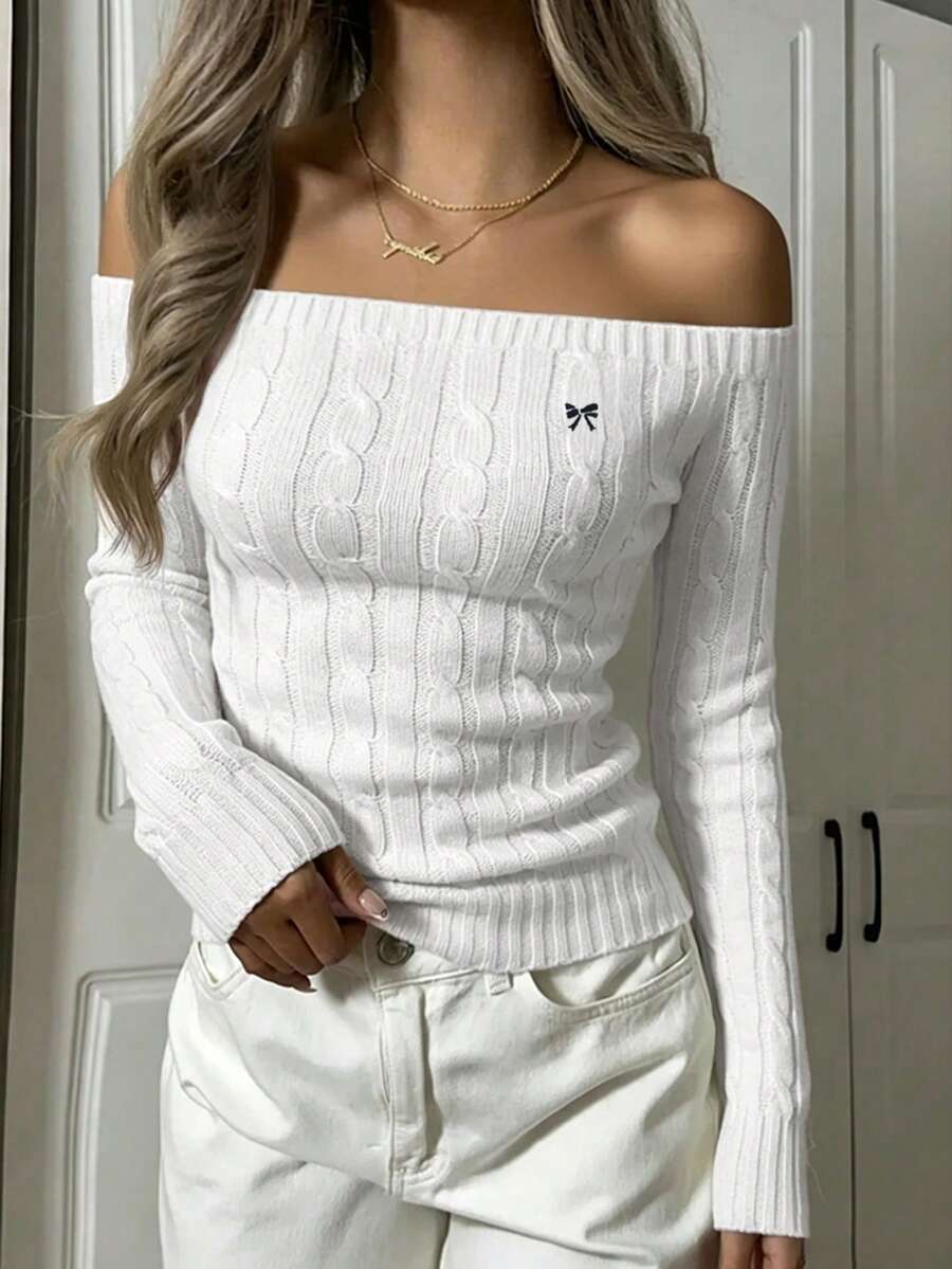 SUNSTORY Women's Elegant Cold Shoulder Slim Fit Sweater, Suitable For Party, Girlfriend Gathering, Christmas, Work Commute, Shopping - White - View 1
