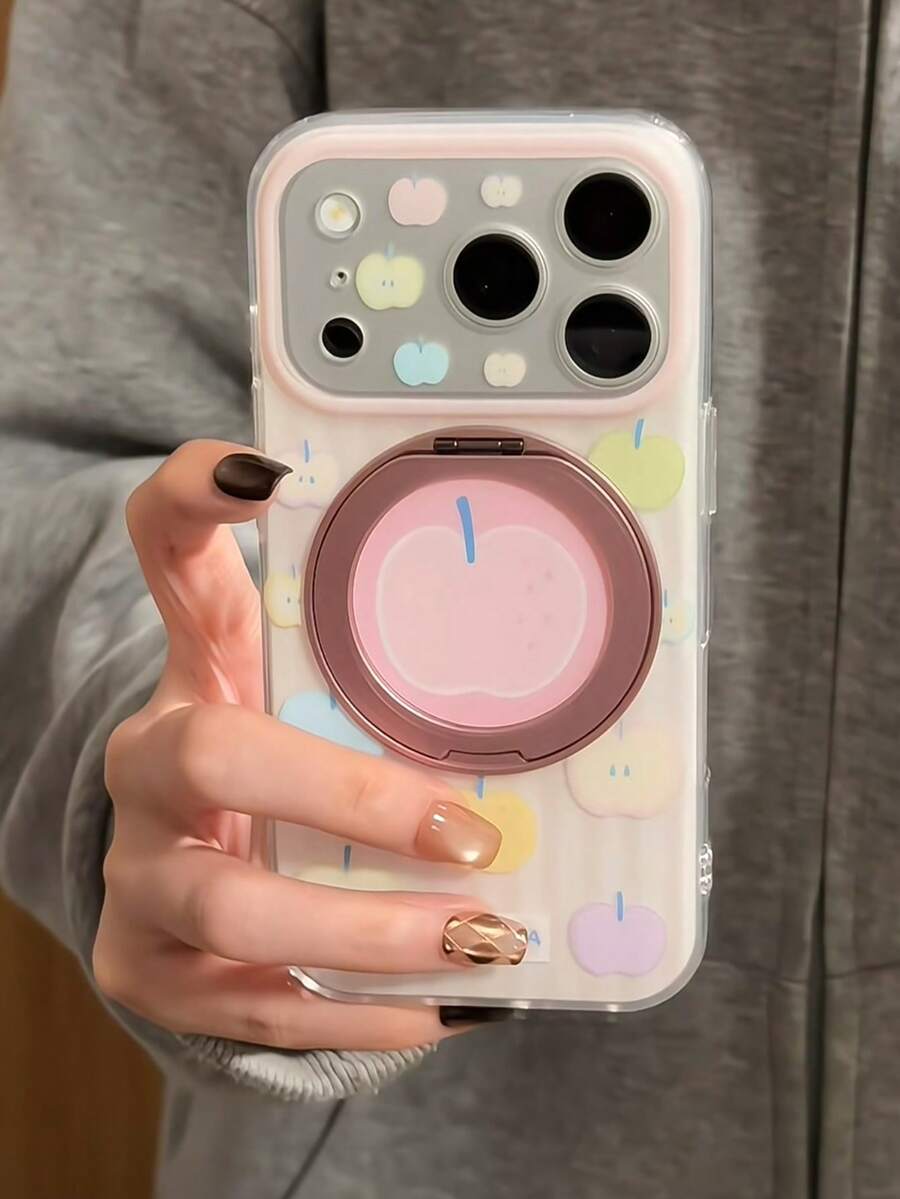 Casing Ponsel Soft Girl Pink Bergaris Warna-warni dengan Stand Putar 360° untuk Apple, Kompatibel dengan iPhone 17/16, Kompatibel dengan Apple 17 Pro Max, 15 Baru, 16 Pro, Casing Lembut Pelindung Penuh untuk Wanita - Berwarna merah muda - View 1