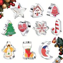 10pcs Christmas Cookie Cutter Set - Mini Party Cookie Cutters, Including Star, Angel, Bell, Snowflake, Christmas Tree And Other Fun Shapes, Perfect For Christmas Gifts And Making Christmas Decorations - View 1