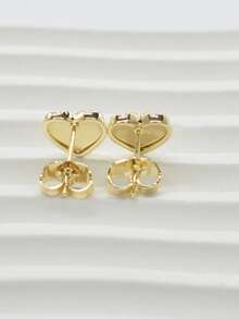 1 Pair Fashion Asymmetrical Texture Heart Gold Block Stud Earrings, Women's Fashion Daily Hip-Hop Versatile Party, Gathering Wear Earrings, Christmas, Halloween, Valentine's Day Gift - Gold - View 4