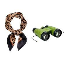 3pcs Jungle Hunter Costume Set - Includes Sun Hat, Leopard Print Scarf, Binoculars; Outdoor Adventure Costume Accessories - Suitable For Halloween Role Play, Holiday Dress Up, Theme Party Outfits, Animal Print Accessories, Vintage Fashion Items, Fashion Accessories, Details, Complete Adventure Set, Role Play Enthusiast Outfits, Holiday Event Outfits - Multicolor - View 4