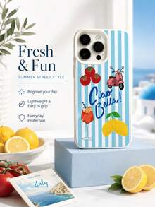 1 buah Casing Ponsel Matte Anti-Jatuh dengan Kamera 2D Motif Liburan Musim Panas Mediterania Italia, Kompatibel dengan iPhone 17 Air 16 15 14 13 12 11 Pro Max Plus - Krem - View 4