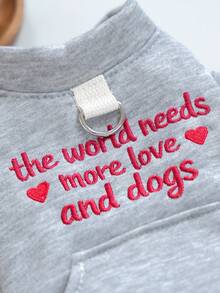 PETCIRCLE 1PC Pet Clothes Small Dog Puppy Cat Cute Pet Autumn Winter Simple Solid Color Versatile Windproof Warm Letter Embroidery Love & Dog Sweatshirt - Grey - Grey - View 7