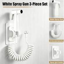 3 PiecesBidet Spray Set, Includes Handheld Sprayer, 2m Retractable Spring Hose And Drill-Free Wall Mount Bracket | Pressurized Water Flow, Adjustable Water Pressure, Suitable For Bidet Cleaning, Toilet Rinsing, Pet Washing, Mop Cleaning, Multi-Scenario Home Cleaning Kit, Compatible With Various Bathroom Spaces - White - View 11