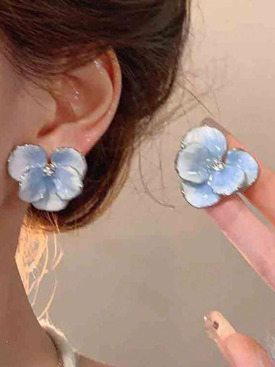 1對清新甜美森系仙氣鳶尾花耳環，適合夏季 - 藍色 - 查看 1
