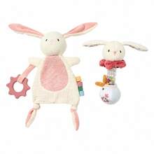 2Pcs Cute Rabbit Baby Comfort Gift Set, Soft Plush Bunny Security Lovey Blanket & Bead Hand Shaker Rattle, Infant Sensory Calming Toy, Ideal Newborn Shower Gift - Multicolor - View 12