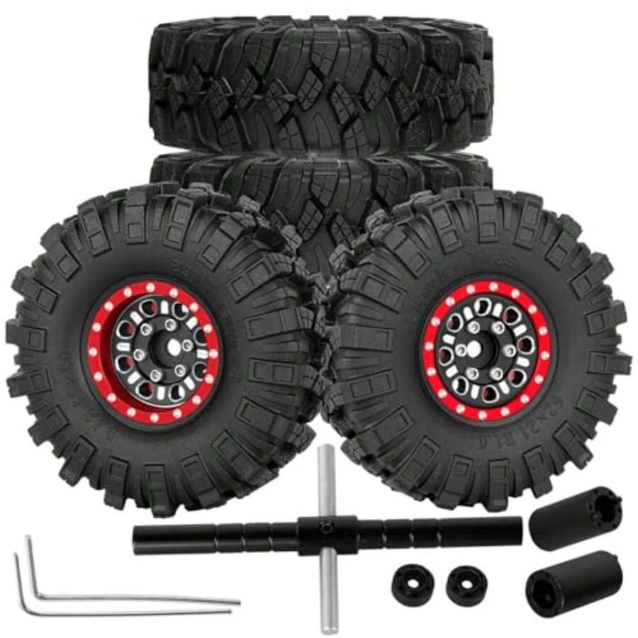 Llantas de aluminio de 1.0 pulgadas, rueda de cubeta de rueda, llanta Beadlock para 1/24 axial SCX24 FCX24 1/18 TRX4M escala RC Crawler Car.Llantas de rueda de alta resistencia Beadlock de - A - Ver 1