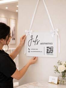 客製化商店預約告示牌，可自訂 Logo 文字 QR Code 商家資訊展示板，美甲沙龍美睫工作室歡迎牌，社群媒體告示牌 - 彩色 - 查看 2