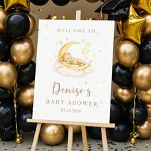 1pc Personalized Baby Baptism Welcome Sign, Customized Name & Date Poster, Sleeping Bear Moon & Stars Welcome Poster, Neutral Color Baby Baptism Poster, Home Decor Keepsake, Suitable For Any Occasion, Printed Image, Unframed - Multicolor - View 11