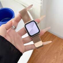 1件不鏽鋼磁吸金屬錶帶，適用於 Apple Smart Watch 40mm 41mm 38mm 42mm 44mm 45mm 46mm 49mm，時尚可調節米蘭式錶帶，相容於 I-Watch Series Ultra/12/11/10/9/8/7/6/5/4/3/2/1 - 玫瑰金 - 查看 3