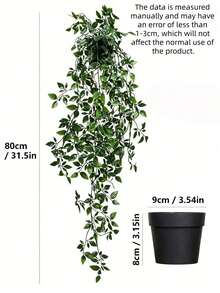 2 Peças Plantas Artificiais Penduradas | Plantas Penduradas Falsas, Mini Plantas Artificiais em Vasos, Adequadas para Parede de Flores DIY, Flores Falsas Resistentes a UV, Adequadas para Jardim Suspenso, Varanda, Decoração Externa de Parapeito de Janela, Adequadas para Casa, Sala de Estar, Banheiro, Adequadas para Decoração de Sala de Outono, Decoração de Halloween/Natal (Inclui Vasos de Flores) - Verde - Visão 10