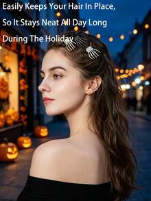 Gothic Punk Hair Claw Clips Mini Skull Side Clips For Women Halloween Hairstyle Clips For Gig Camping Vocation Travel Birthday Gift Homen Decor Travel Back To Scool Indoor Outdoor Daily Essential Accessory - Multicolor - View 8