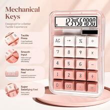 Translucent Pink Acrylic Shell Calculator, Gradient Pink & White Keys, Large Digital Display, Highly Attractive Portable Calculator For Accounting, Bookkeeping And Cashier (Battery Not Included) - A - View 3