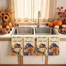 2/4/48pcs Halloween Series Scarecrow Pumpkin Pattern Printed Kitchen Towels - Ultra Soft, Highly Absorbent Polyester Tablecloths And Hand Towels, Perfect For Holiday Decor, Kitchen Decor, Party Decor. - Multicolor - View 2