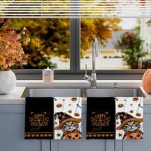 2/4/48pcs Halloween Series Wizard Cat Pattern Printed Kitchen Towels - Ultra Soft, Highly Absorbent Polyester Dish Cloths And Hand Towels, Perfect For Holiday Decor, Kitchen Decor, Party Decor - Multicolor - View 4