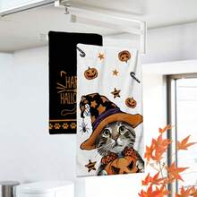2/4/48pcs Halloween Series Wizard Cat Pattern Printed Kitchen Towels - Ultra Soft, Highly Absorbent Polyester Dish Cloths And Hand Towels, Perfect For Holiday Decor, Kitchen Decor, Party Decor - Multicolor - View 5