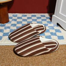 XIXITIAO Minimalist Wide Stripe Comfortable Lightweight Home Slippers Vintage Soft Sole Flat Slippers - Brown Wide Stripes - View 7