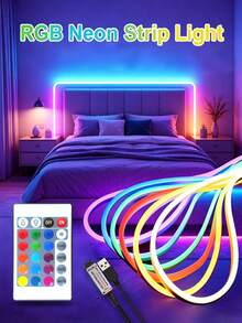 1pc RGB Neon LED Silicone Flexible Light Strip, With 24-Key Remote Control, Dimmable And Color Changing, Suitable For Indoor And Outdoor Christmas Decoration, USB LED Light Strip For Living Room, 1m 5m 10m, 5V Remote Control Light For TV Background Lighting RGB Night Light - Multi-color light - View 2