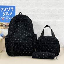 新款燈芯絨時尚蝴蝶結極簡便攜多功能適用多種場合 3件組包袋 - 黑色 - 查看 6