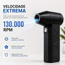 Mini Soprador de Ar Portátil Sem Escova 130000RPM, 4 Velocidades, Bateria Recarregável USB, Bicos Magnéticos Multiuso para Limpeza Neve Carro Teclado - Preto - Visão 3