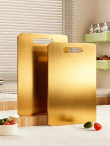 3 piezas/1 pieza Tabla de cortar antihongo de acero inoxidable de doble cara para uso doméstico - Dorado - Ver 8