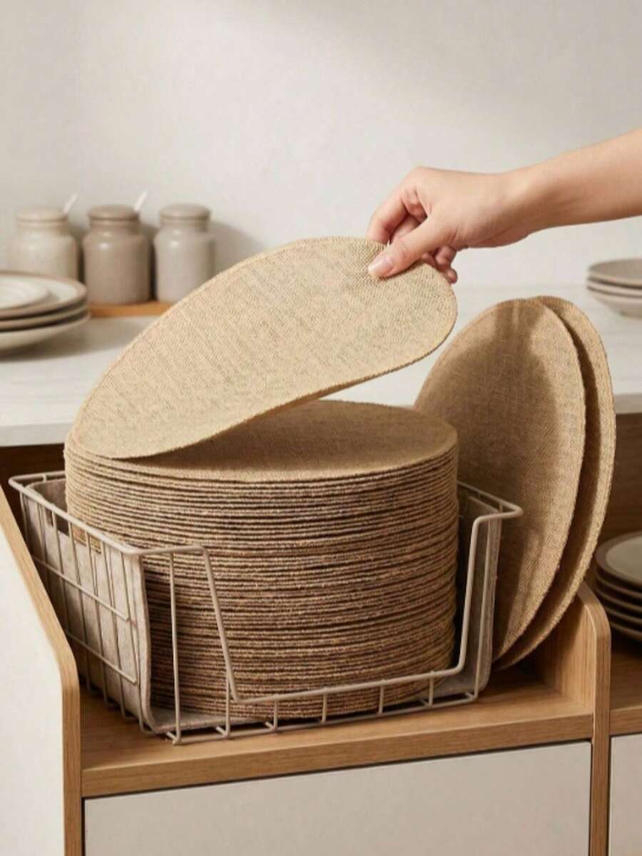 12pcs Natural Jute Placemats, Pastoral Style Round Vase Mats, Washable, Easy To Clean, Wipeable, Non-Slip, Heat Resistant, Suitable For Room Decor, Table Decor, Home Decor, Party Decor, Suitable For Holidays, Parties, Gatherings, Birthdays, Weddings, Gifts, Presents, Dinners, Outdoor, Picnics. - Multicolor - View 1