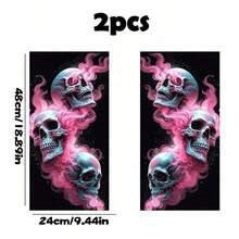 2pcs Triple Skulls Smoke Car B Pillar Vinyl Decal, Gothic Skeleton Smoke Pattern Auto Middle Window Sticker, Waterproof Horror Skull Car Door Pillar Decor Sticker For SUV Truck Van - Triple Skull - View 8