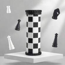 1件裝可捲起圓筒式西洋棋套組，便攜旅行棋盤遊戲，黑白棋盤收納筒，家庭策略桌面遊戲，適合成人與兒童的禮物 - 彩色 - 查看 1