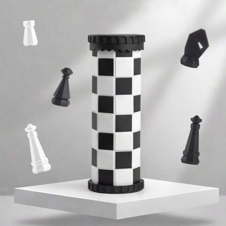 1件裝可捲起圓筒式西洋棋套組,便攜旅行棋盤遊戲,黑白棋盤收納筒,家庭策略桌面遊戲,適合成人與兒童的禮物 - 彩色 - 查看 1