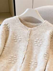 Women's Round Neck Knit Cardigan Sweater Jacket, Loose Fit, New Autumn/Winter Outerwear Top - Floral Apricot - View 4